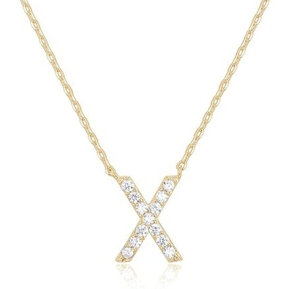 14K Yellow Gold Initial Necklace Letter Dainty Diamond Gift Present P - Z - Picture 10 of 13